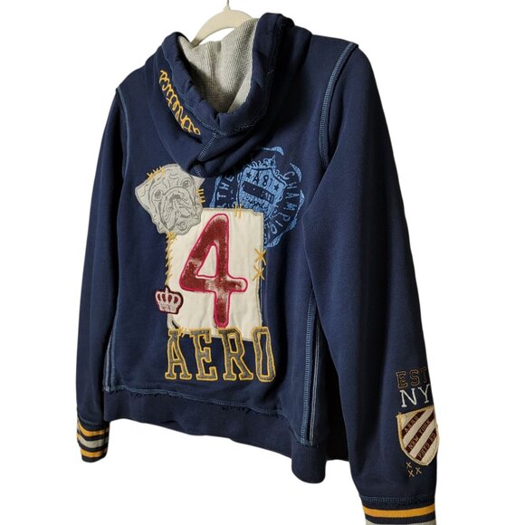 Aeropostale Womens Y2K Varisity 2000s Preppy Graphic Patchwork Hoodie Jacket L - Picture 5 of 15